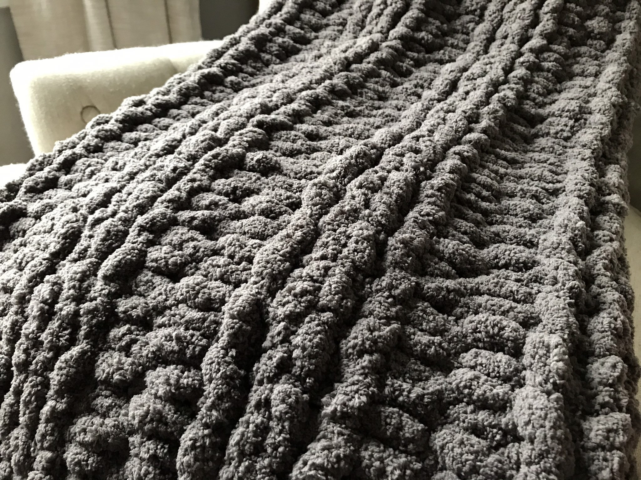 Dark Gray Blanket Chunky Knit Blanket Soft Blanket Gray Etsy