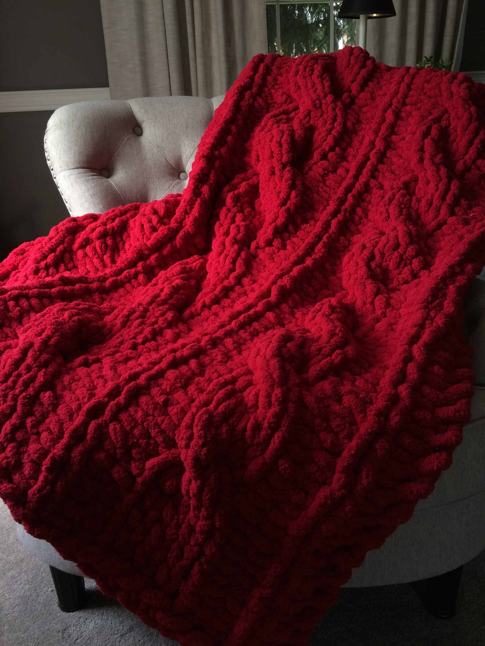Cable Knit Blanket Red Blanket Chunky Blanket Decorative Etsy