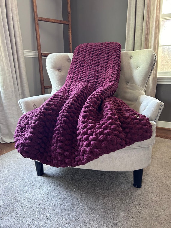 Burgundy Throw Blanket - Chunky Knit Chenille Blanket - Burgundy Couch Throw - Burgundy Knit Blanket - Wine Red Throw Blanket