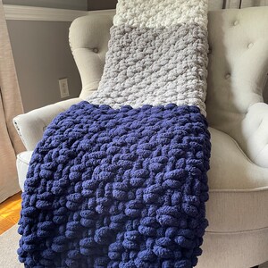 Navy Blue Striped Blanket Navy Blue Gray and Ivory Throw Chunky Knit Blanket Super Chunky Knit Blanket Soft Chenille Throw Blanket image 5