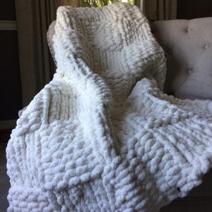 Ivory Throw Blanket - Chunky Knit Blanket - Super Chunky Knit Throw - Off White Throw Blanket - Soft Chenille Blanket - Hand Knit Throw