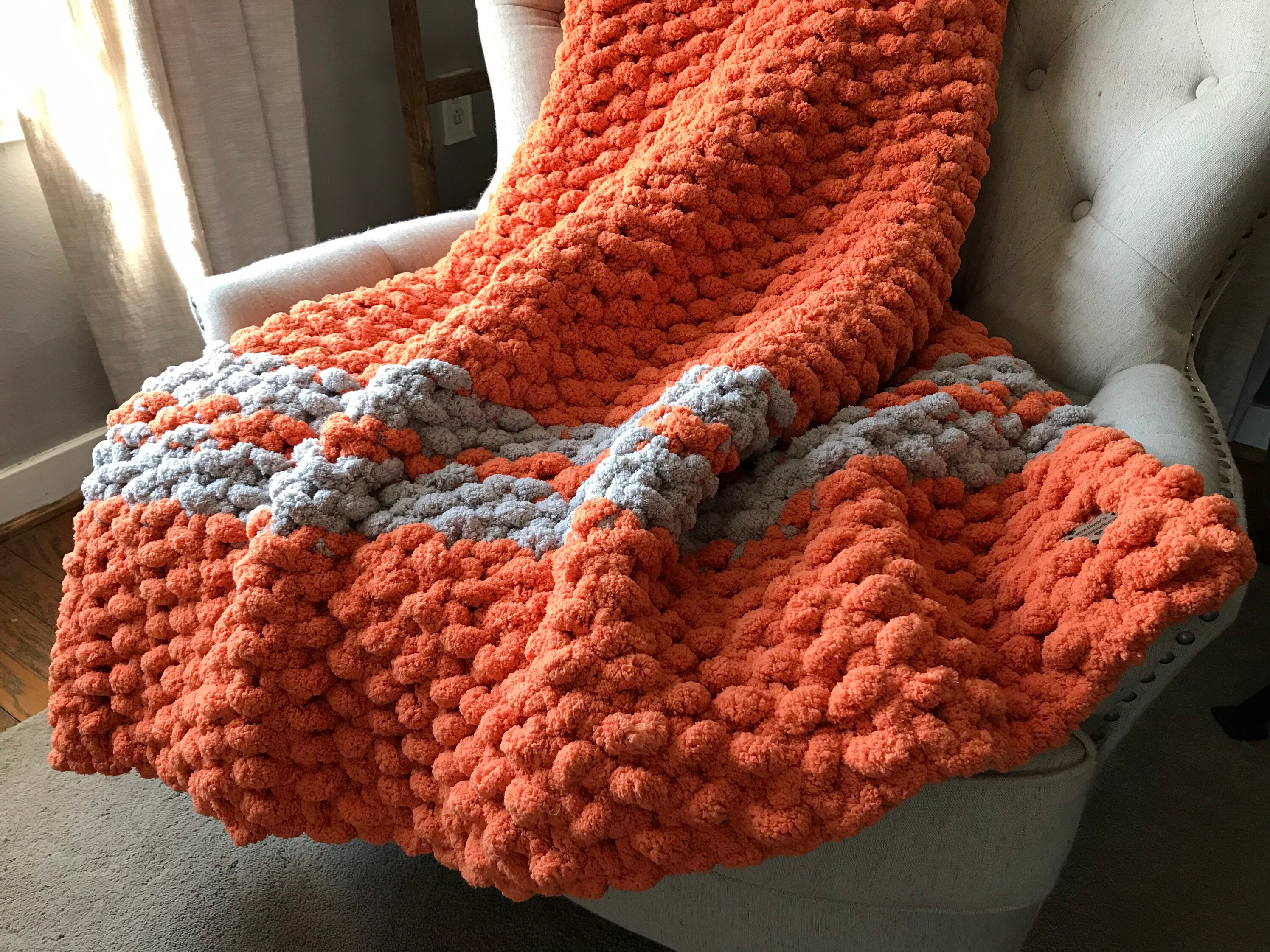 Orange Blanket Orange Striped Throw Chunky Knit Blanket Etsy
