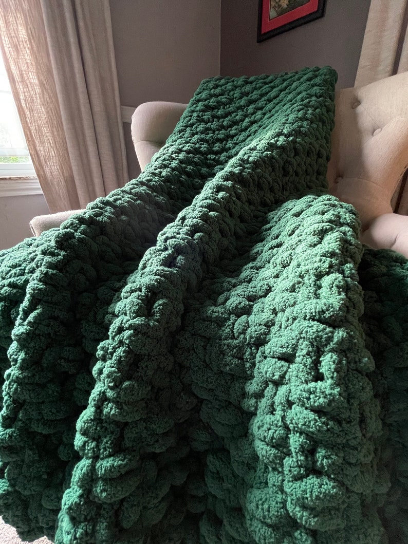 Forest Green Blanket Chunky Knit Blanket Super Chunky Etsy