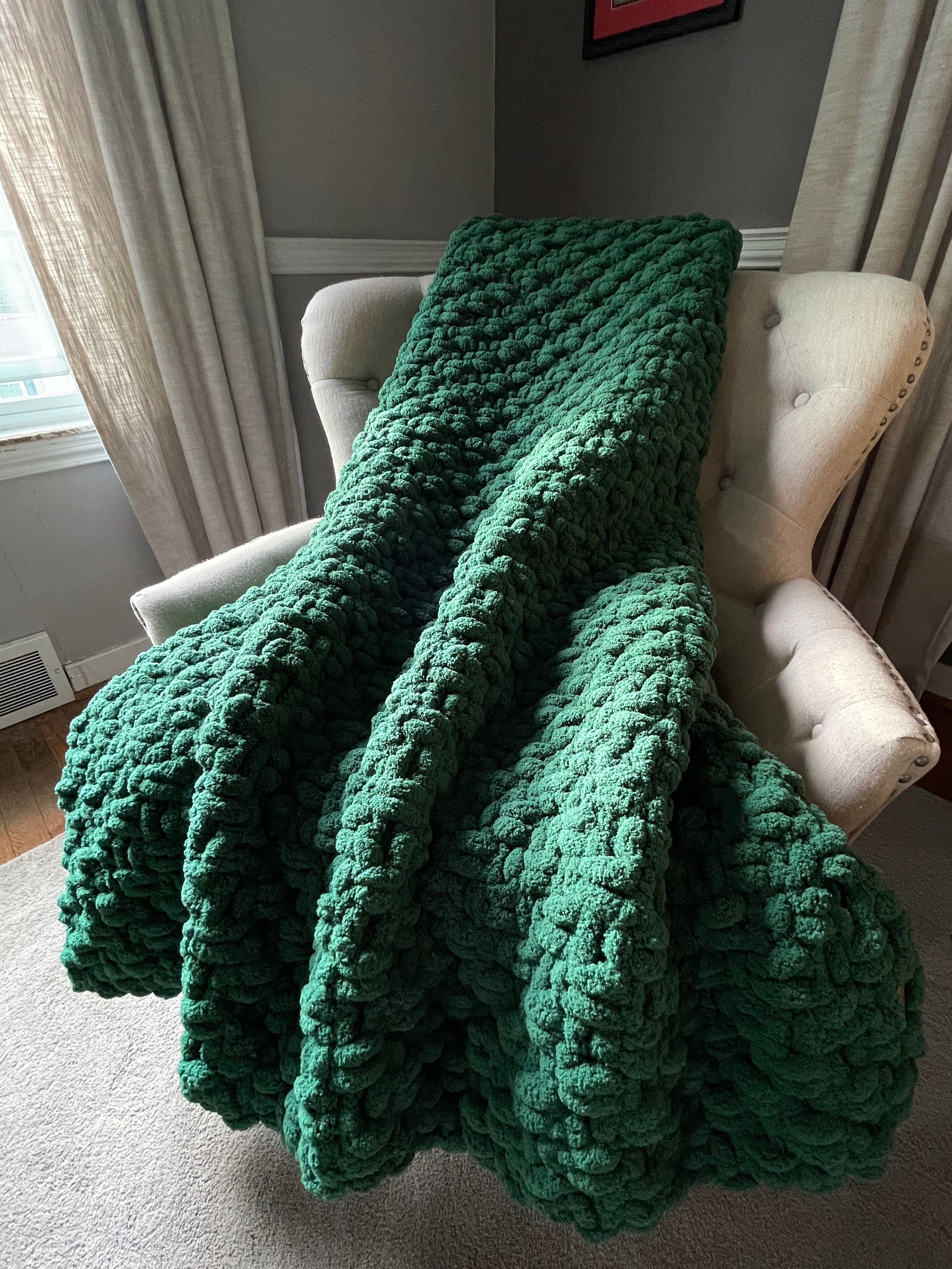 Forest Green Blanket Chunky Knit Blanket Super Chunky Etsy