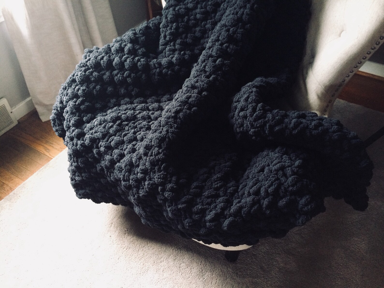 Black Blanket Chunky Knit Blanket Black Chunky Throw Etsy