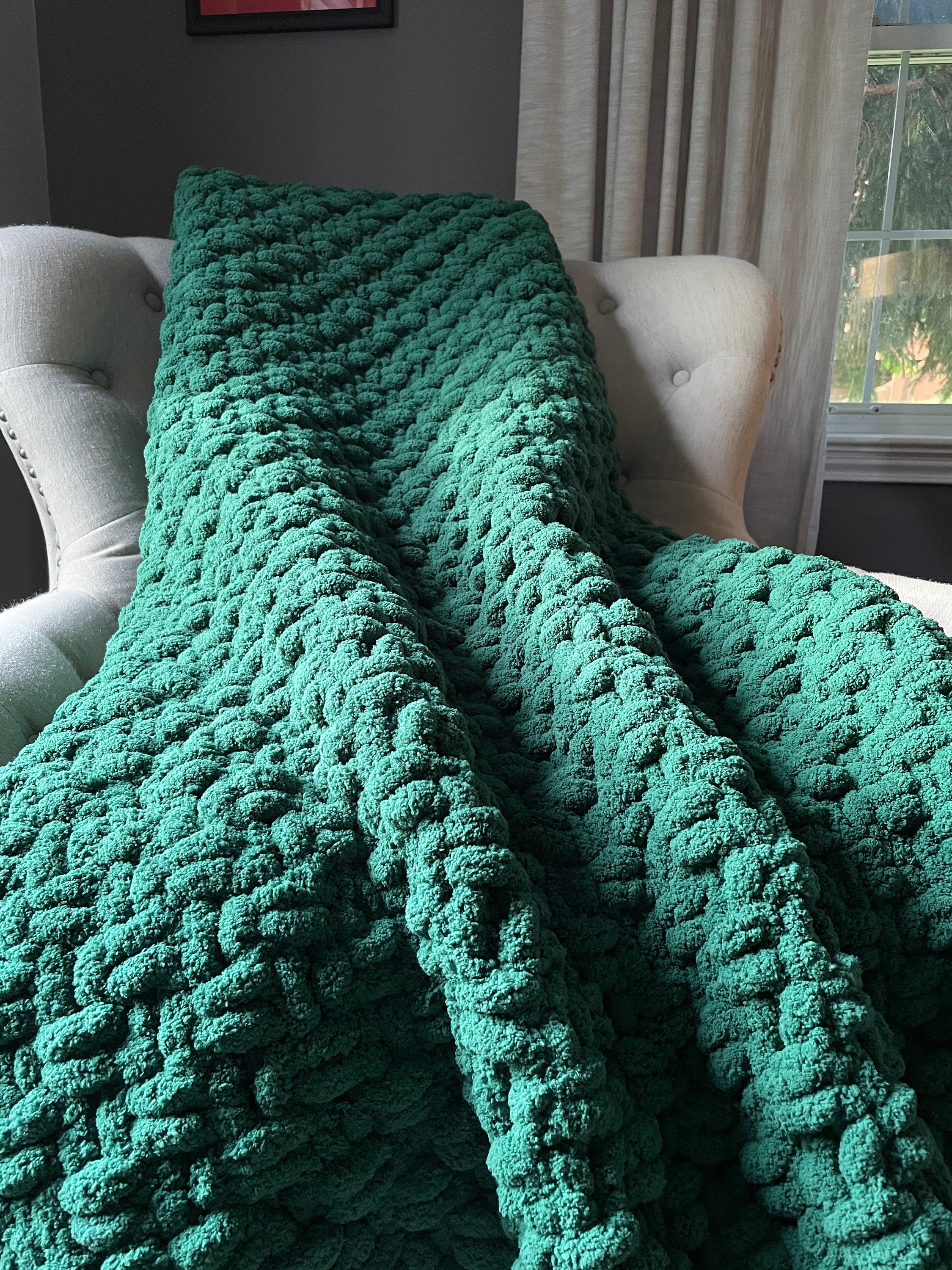 Forest Green Blanket Chunky Knit Blanket Super Chunky Etsy