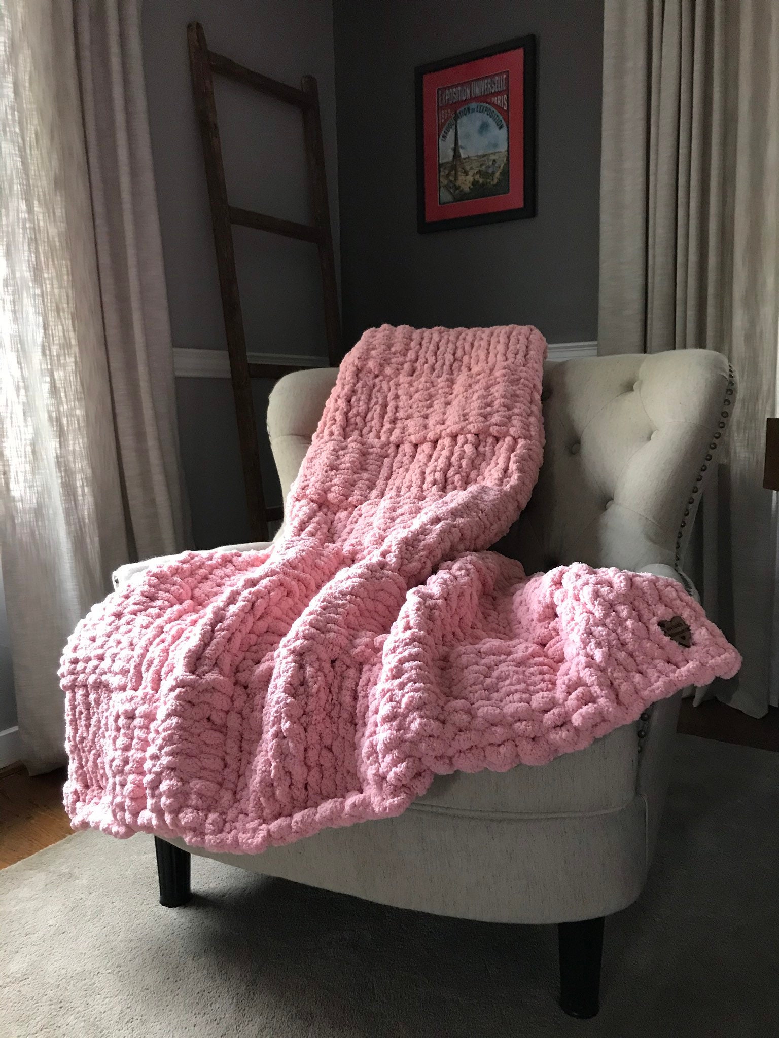 Pink Blanket Chunky Knit Blanket Chenille Throw Blanket Etsy