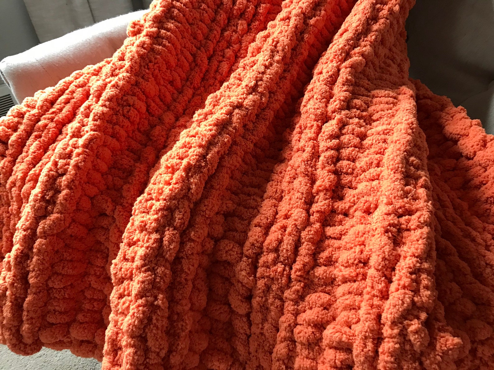 Orange Knit Throw Chunky Knit Orange Blanket Soft Knit Etsy