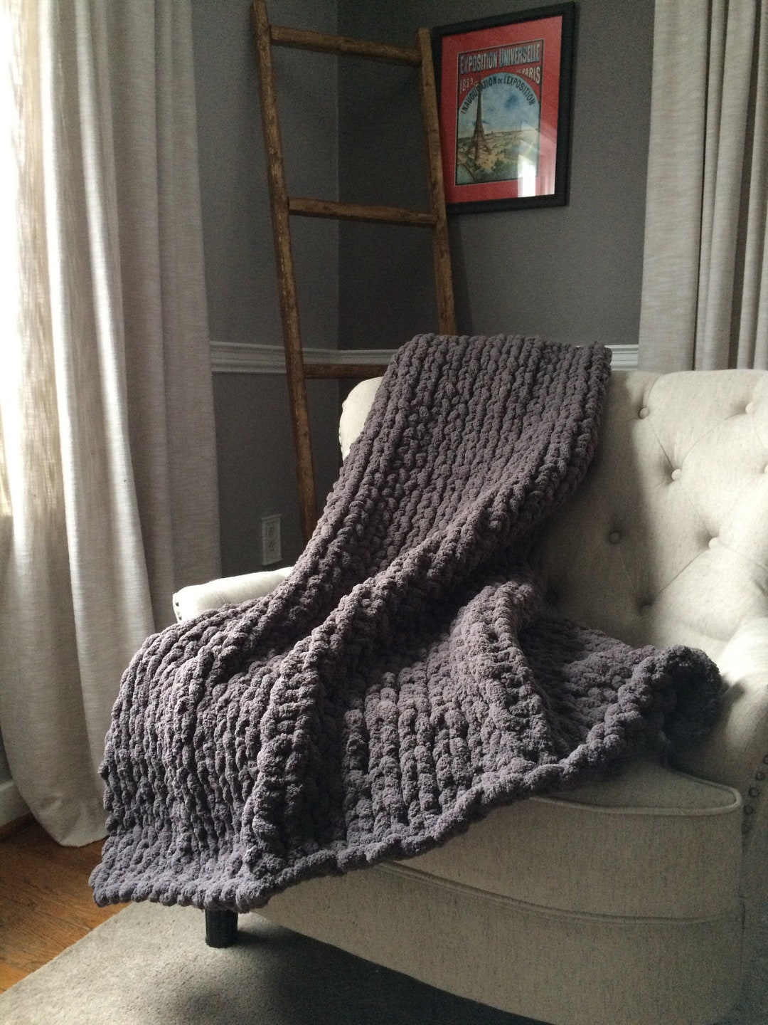 Dark Gray Blanket Chunky Knit Blanket Super Chunky Throw Etsy