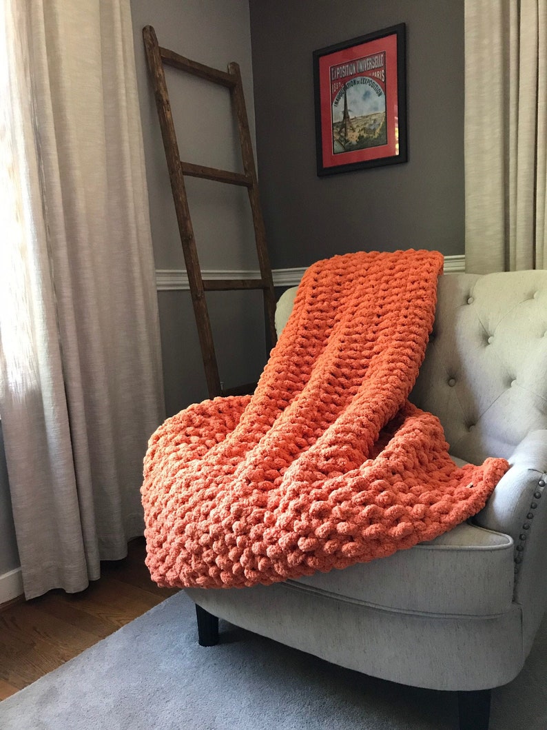 Orange Blanket Chunky Knit Blanket Chunky Orange Throw Etsy UK