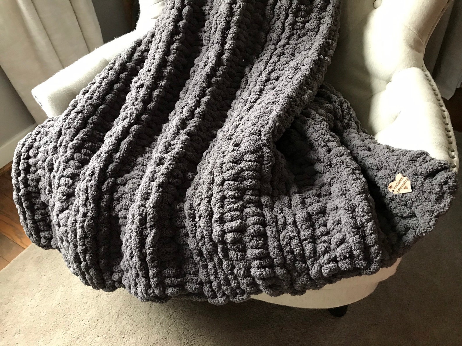 Dark Gray Blanket Chunky Knit Blanket Soft Blanket Gray Etsy