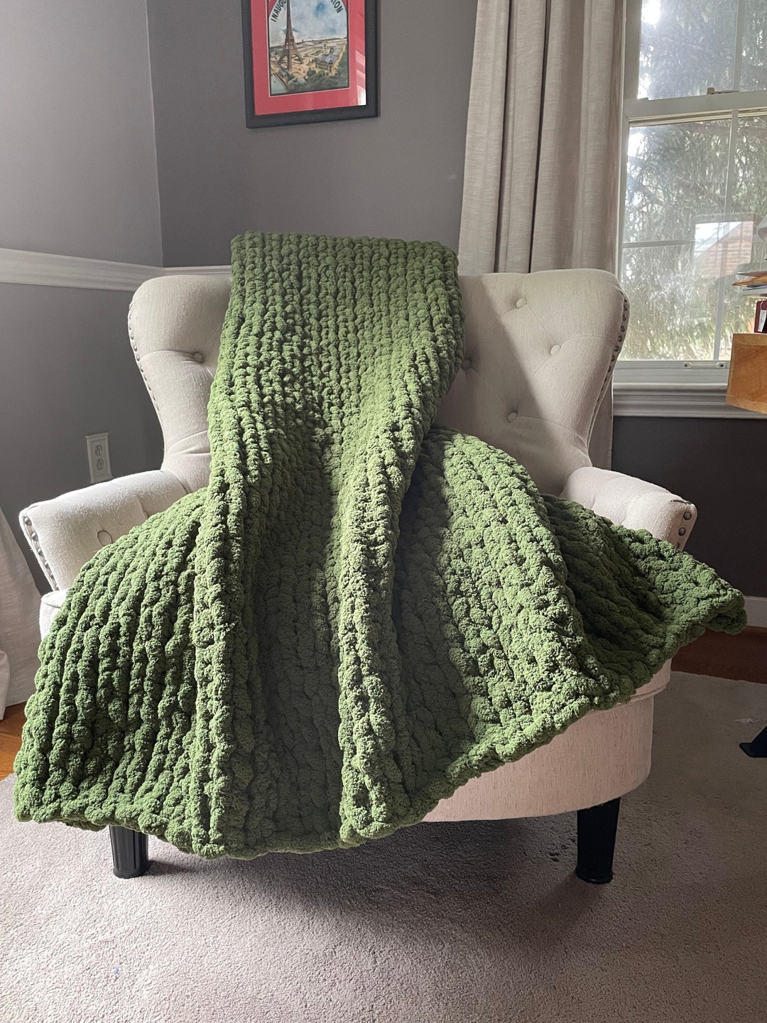 Chunky Knit Olive Blanket Olive Green Throw Blanket Super Etsy