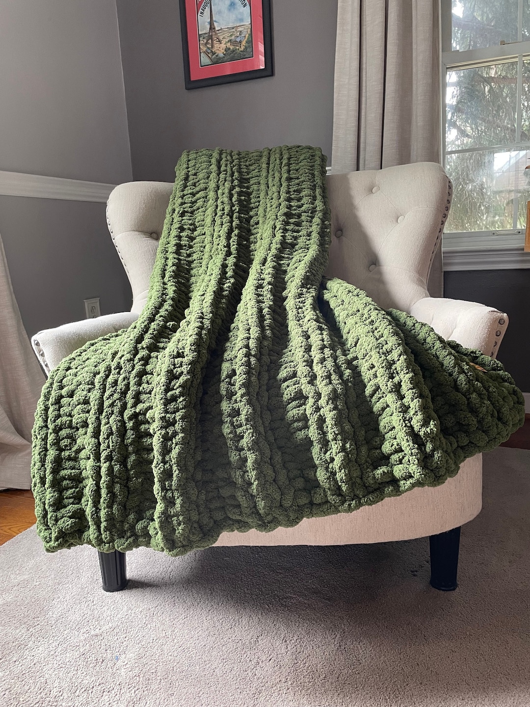 Olive Green Knit Blanket Chunky Knit Green Throw Soft Chunky Green
