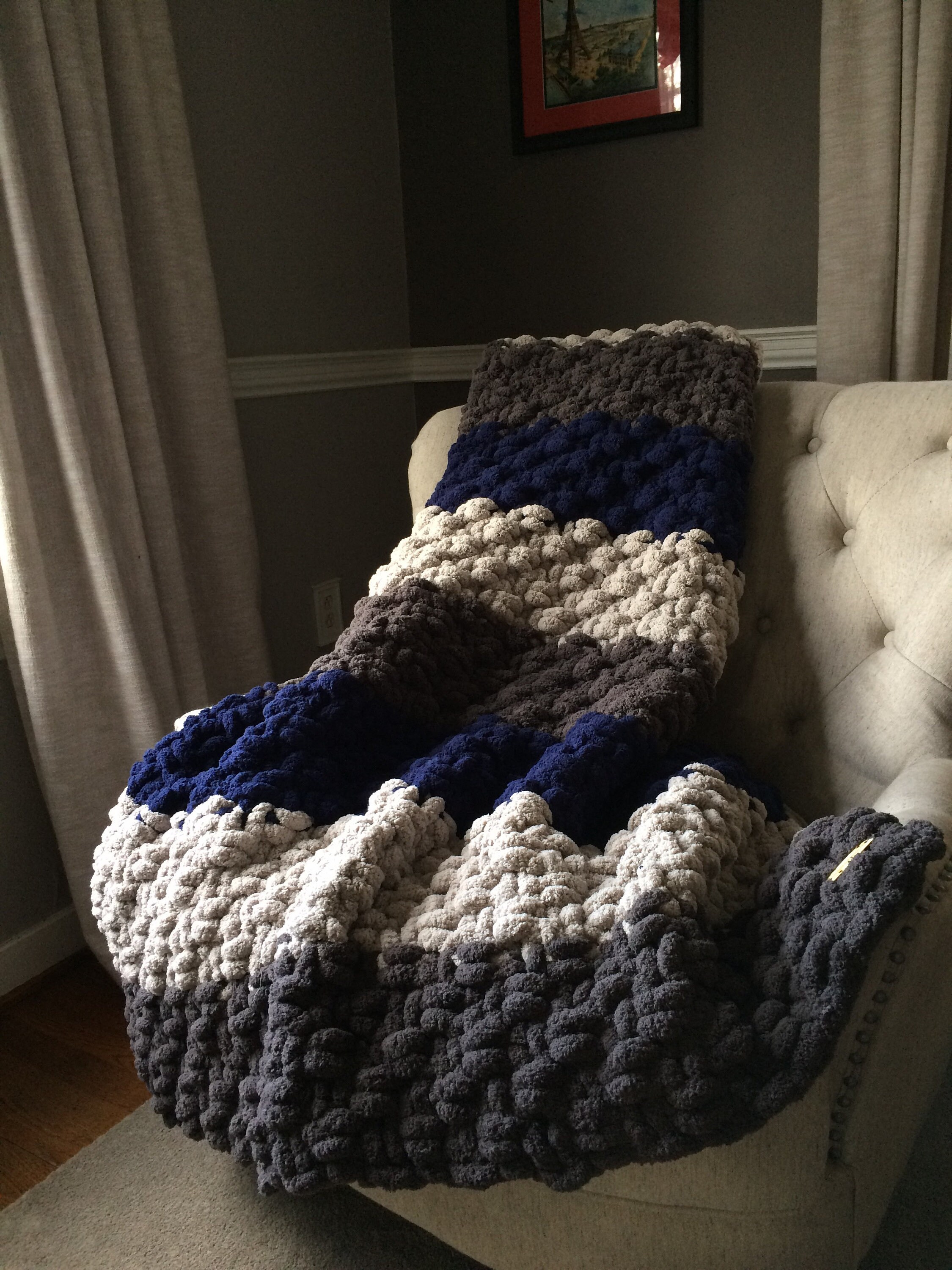 Blue Chunky Knit Striped Blanket Blue Chunky Knit Striped Blanket