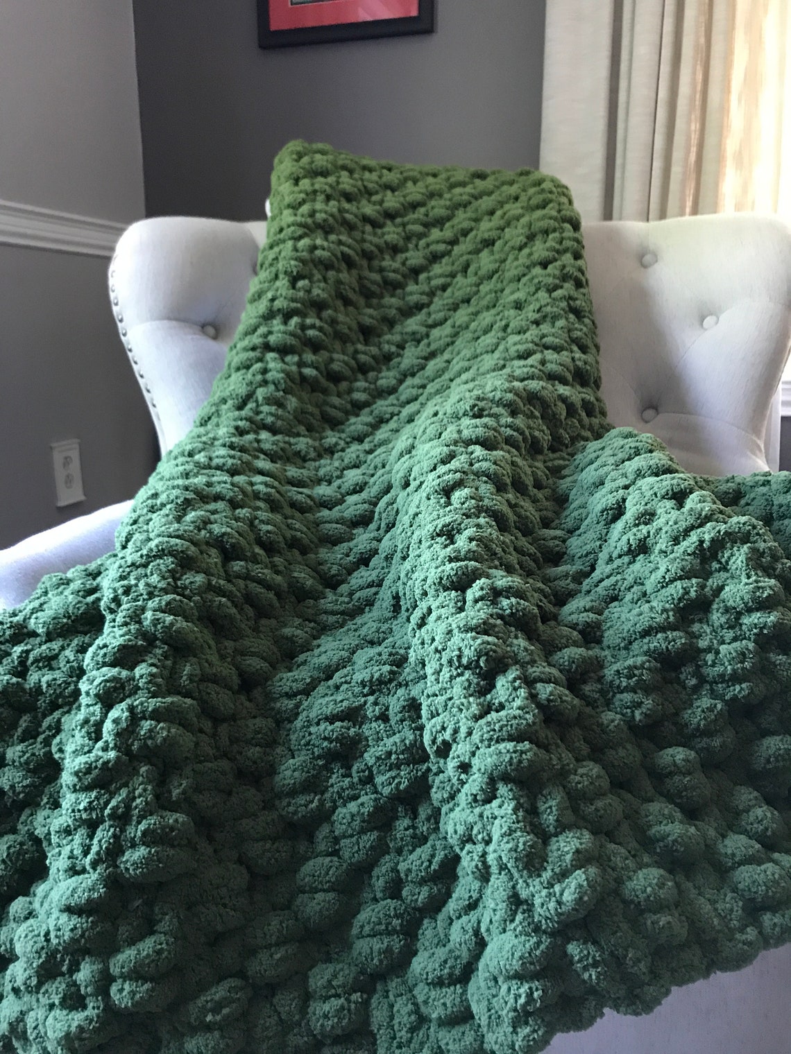 Olive Green Blanket Chunky Knit Blanket Green Throw Etsy UK