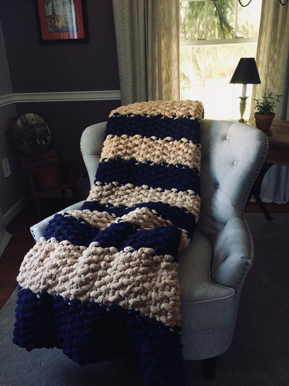 Blue Chunky Knit Striped Blanket Blue Chunky Knit Striped Blanket