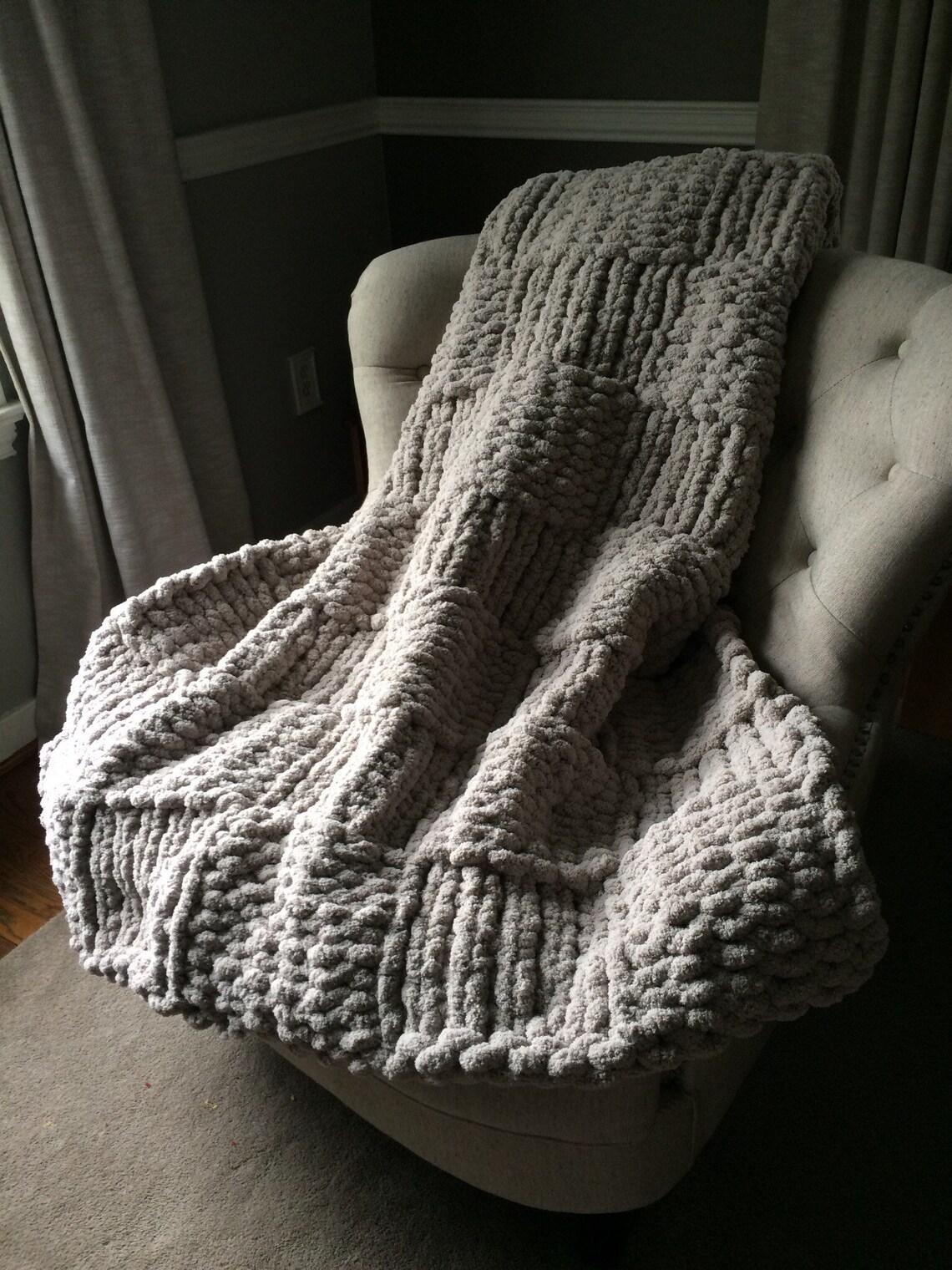 Light Gray Throw Chunky Knit Blanket Super Chunky Throw Etsy