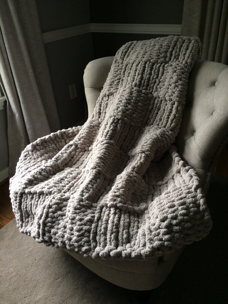 Light Gray Blanket Chunky Knit Throw Gray Knit Throw Etsy