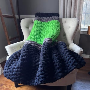 Lime Green Striped Throw - Black and Green Blanket - Black Striped Throw - Lime Green Knit Throw - Cozy Knit Blanket - Super Chunky Throw
