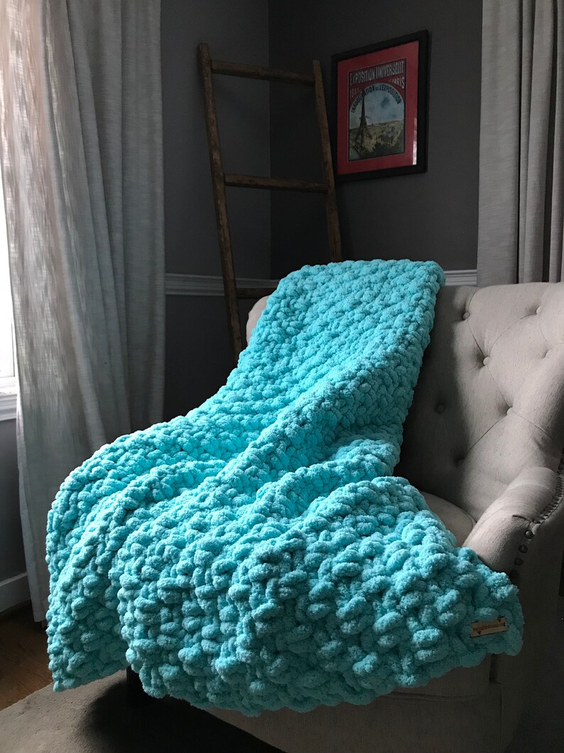 Aqua Blanket Chunky Knit Blanket Soft Chunky Throw Aqua Etsy