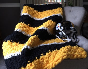 Black and Yellow Blanket - Pittsburgh Football Blanket - Knit Blanket - Chenille Throw - Chunky Knit Blanket - Black and Yellow Afghan