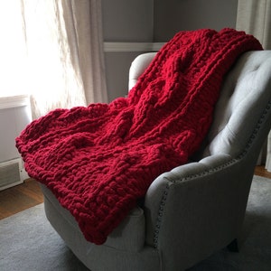 Cable Knit Blanket - Red Blanket - Chunky Blanket - Decorative Throw - Knit Blanket - Red Throw - Red Cable Blanket - Cable Knit Throw