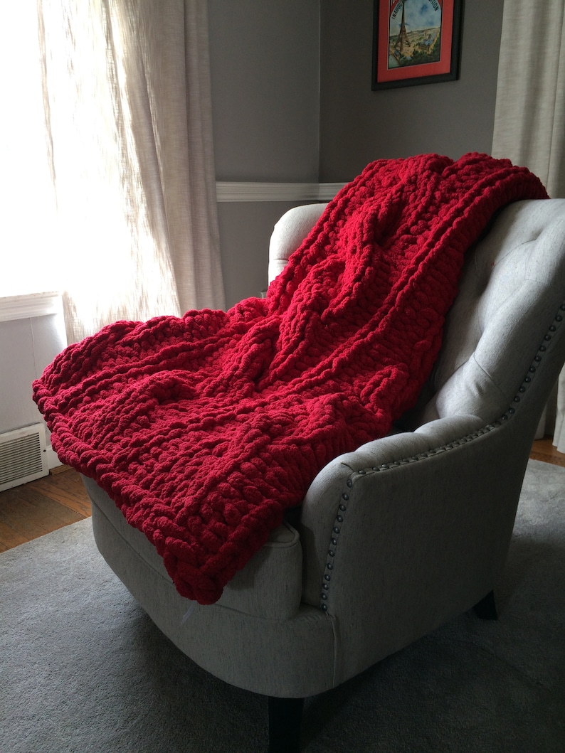 Cable Knit Blanket Red Blanket Chunky Blanket Decorative Etsy