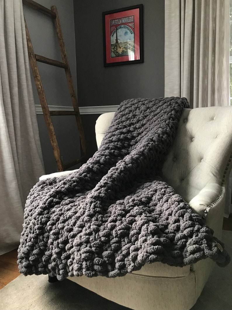 Gray Blanket Chunky Knit Blanket Chenille Blanket Knit Etsy Australia
