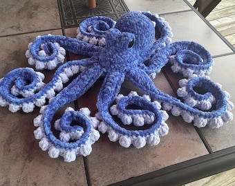 Blue Anchor the Octopus - Customizable Anchor the Octopus Plush Toy - Blue Variegated Octopus - Oversized Octopus Stuffed Animal