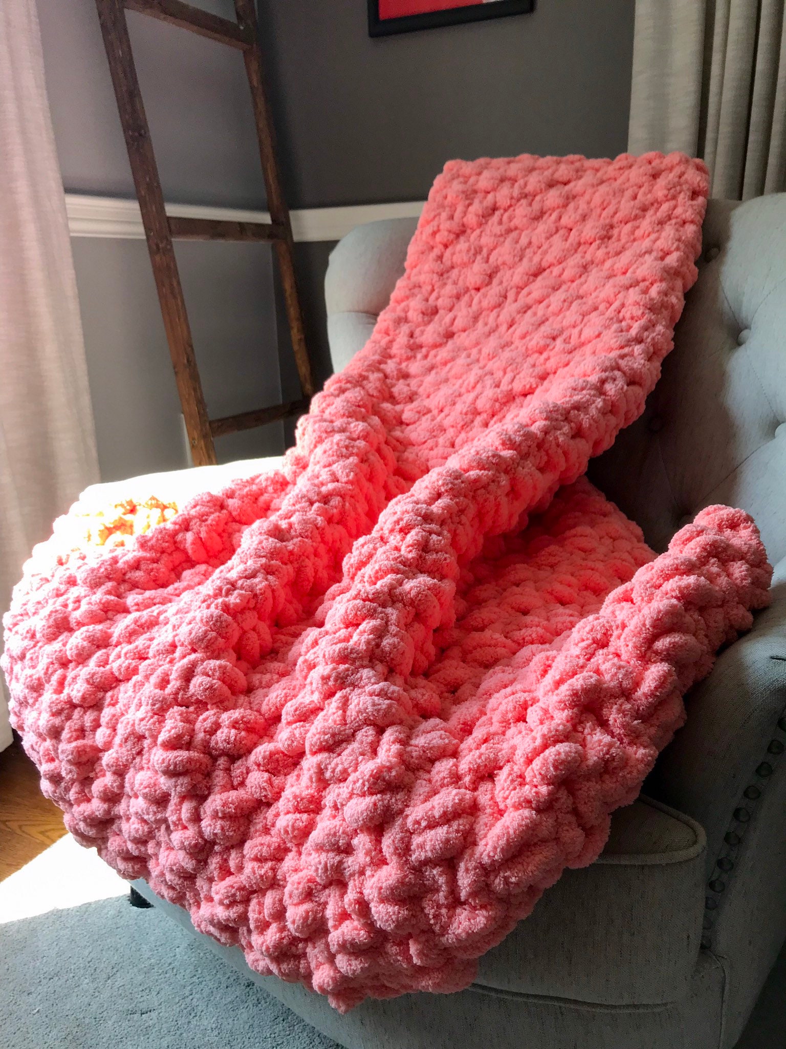 Coral Blanket Chunky Knit Blanket Coral Chunky Throw Etsy