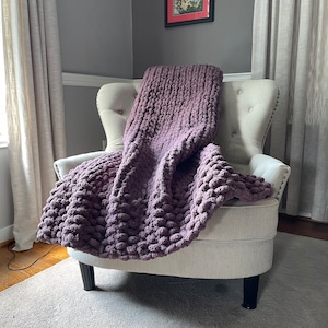 Bordered Blanket Smoky Amethyst Blanket Chunky Knit Throw Blanket Super Chunky Knit Blanket Soft Knit Throw image 1