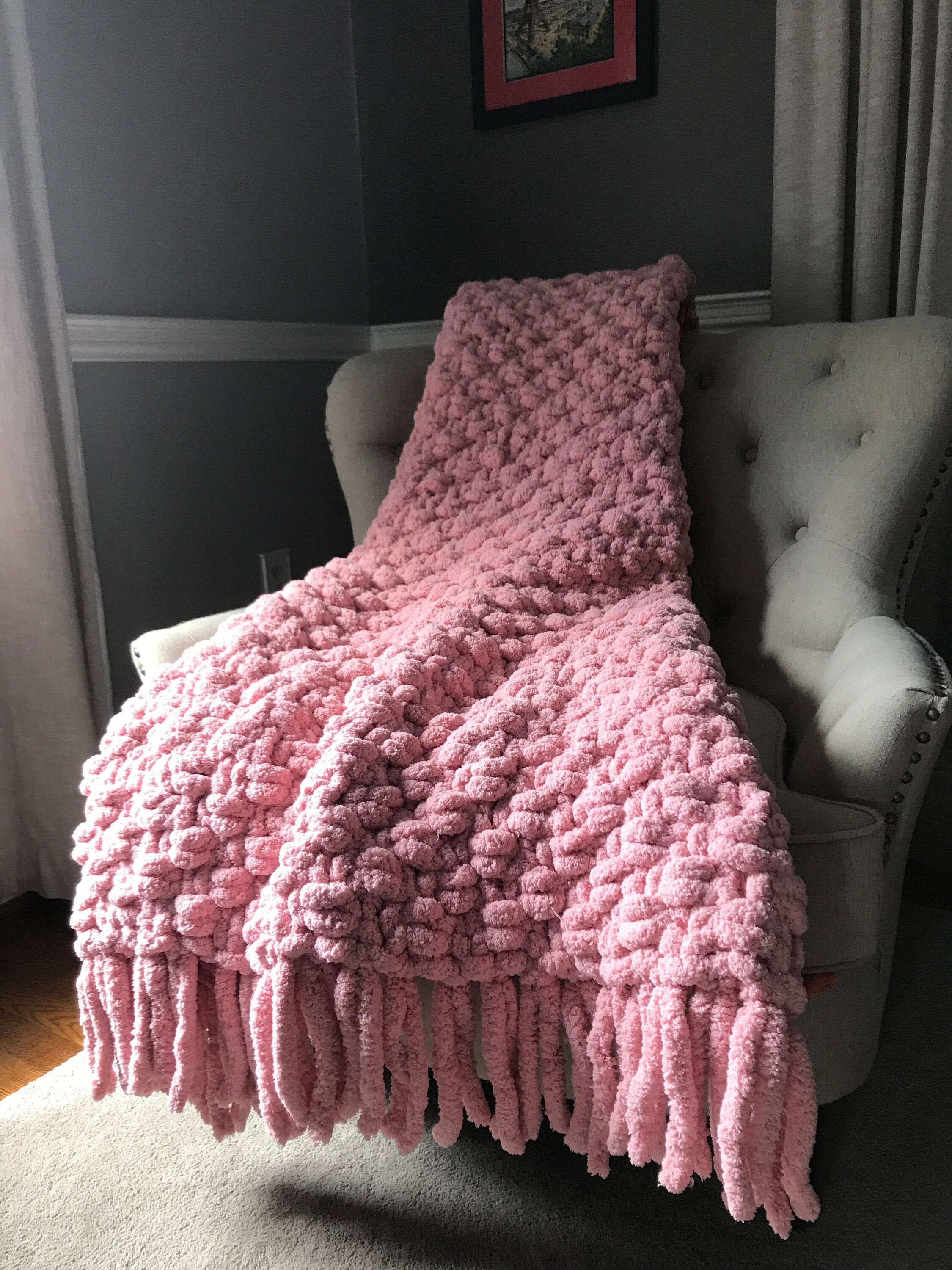 Pink Fringe Blanket Chunky Knit Blanket Pink Chunky Throw Etsy UK