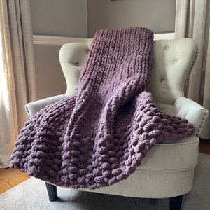 Bordered Blanket Smoky Amethyst Blanket Chunky Knit Throw Blanket Super Chunky Knit Blanket Soft Knit Throw image 3