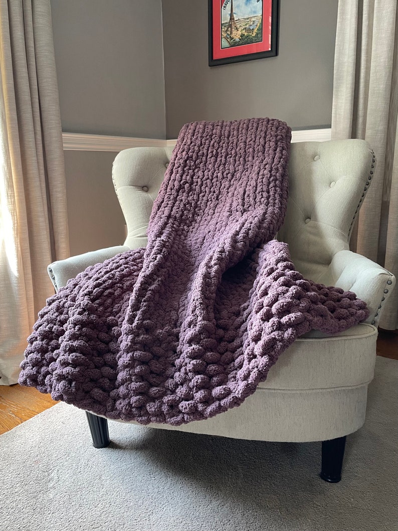 Bordered Blanket Smoky Amethyst Blanket Chunky Knit Throw Blanket Super Chunky Knit Blanket Soft Knit Throw image 3