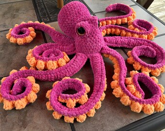 Colorful Anchor the Octopus - Pink and Orange Octopus Plushie - Octopus Amigurumi - Whimsical Octopus Home Decor - Customizable Octo Stuffie