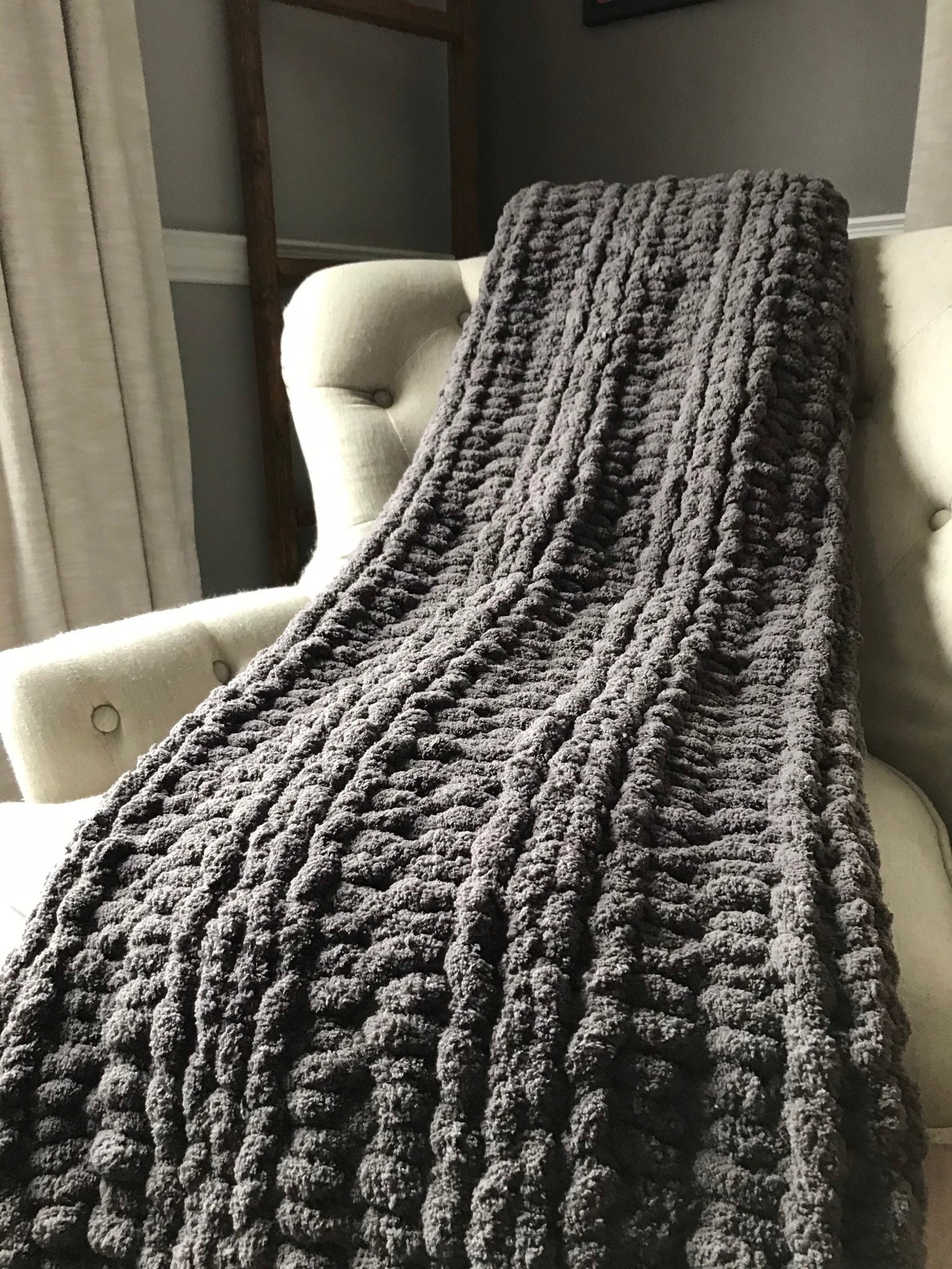 Dark Gray Blanket Chunky Knit Blanket Soft Blanket Gray Etsy