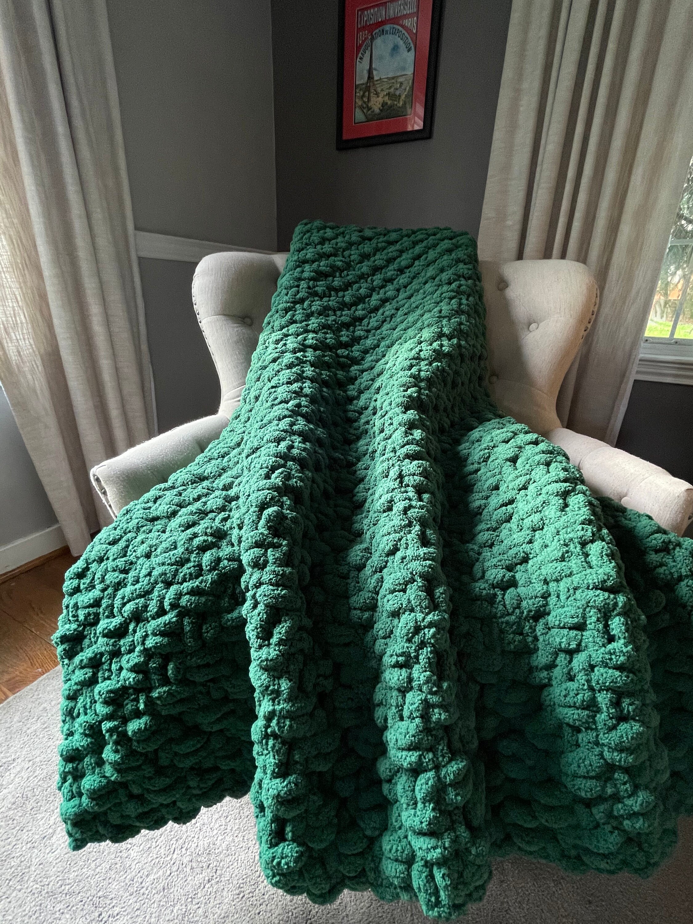 Forest Green Blanket Chunky Knit Blanket Super Chunky Etsy