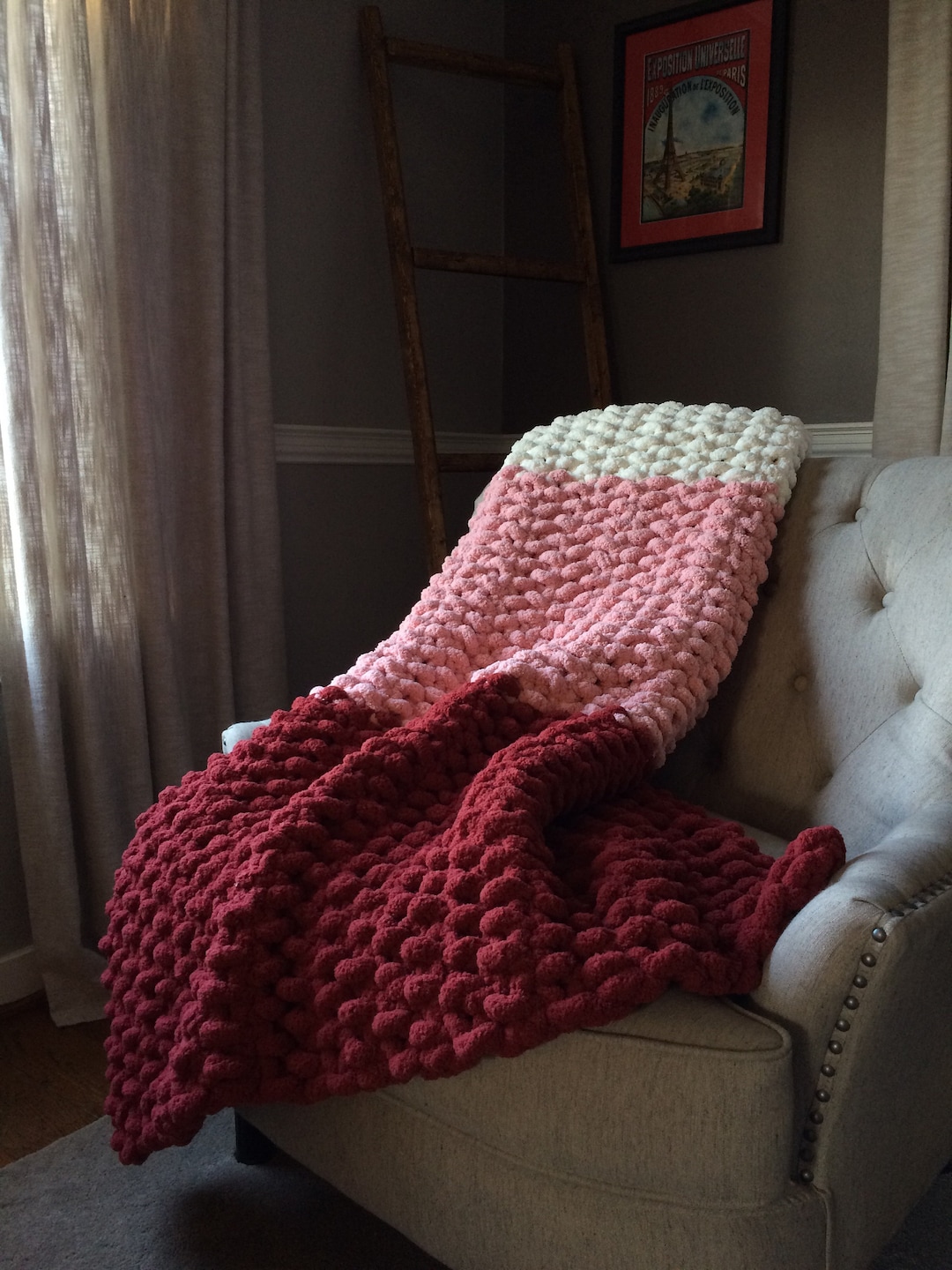 Red and Pink Blanket - Chunky Knit Blanket - Ombre Blanket - Knit Throw ...