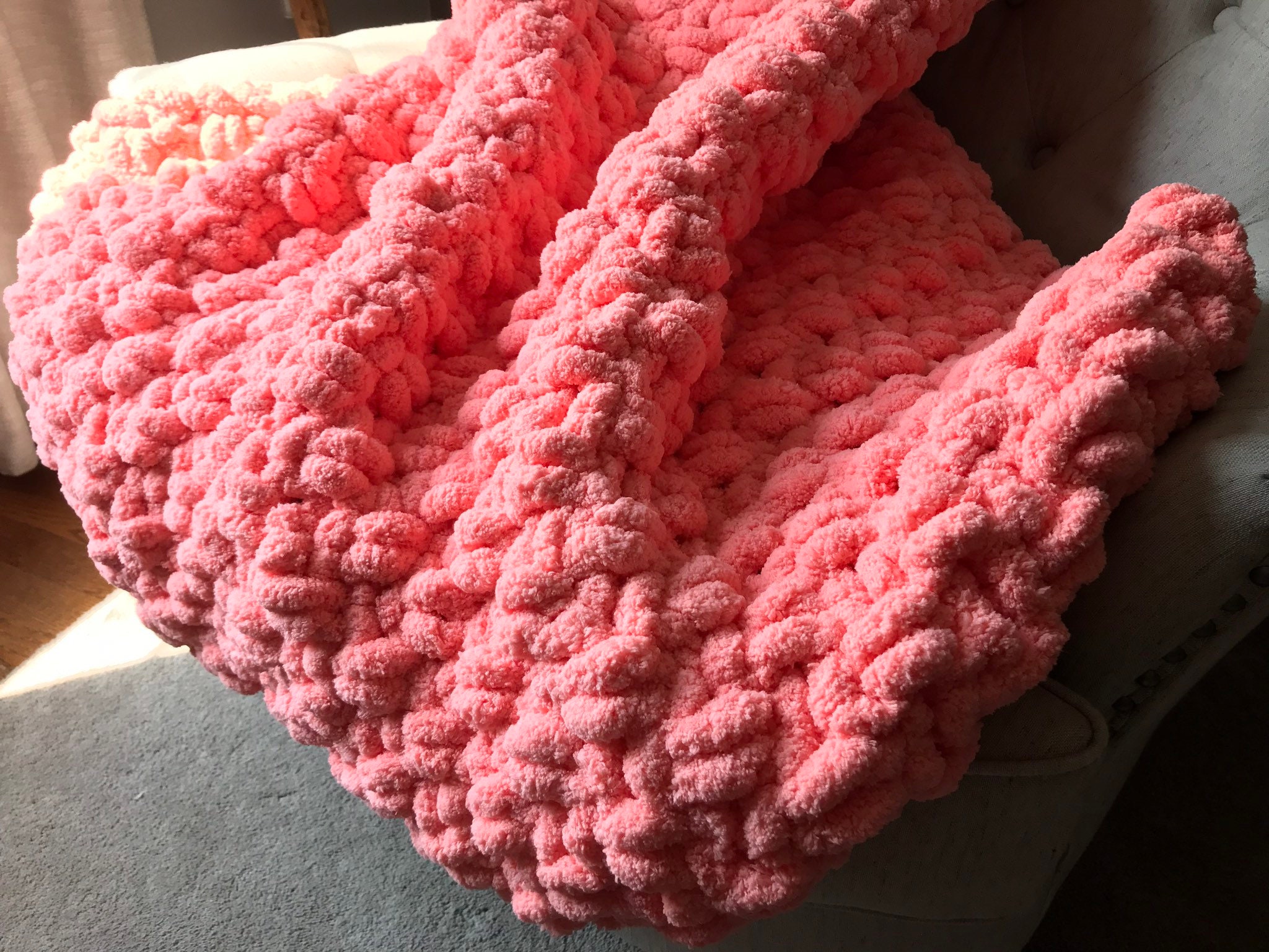 Coral Blanket Coral Knit Throw Soft Chunky Blanket Chunky Etsy