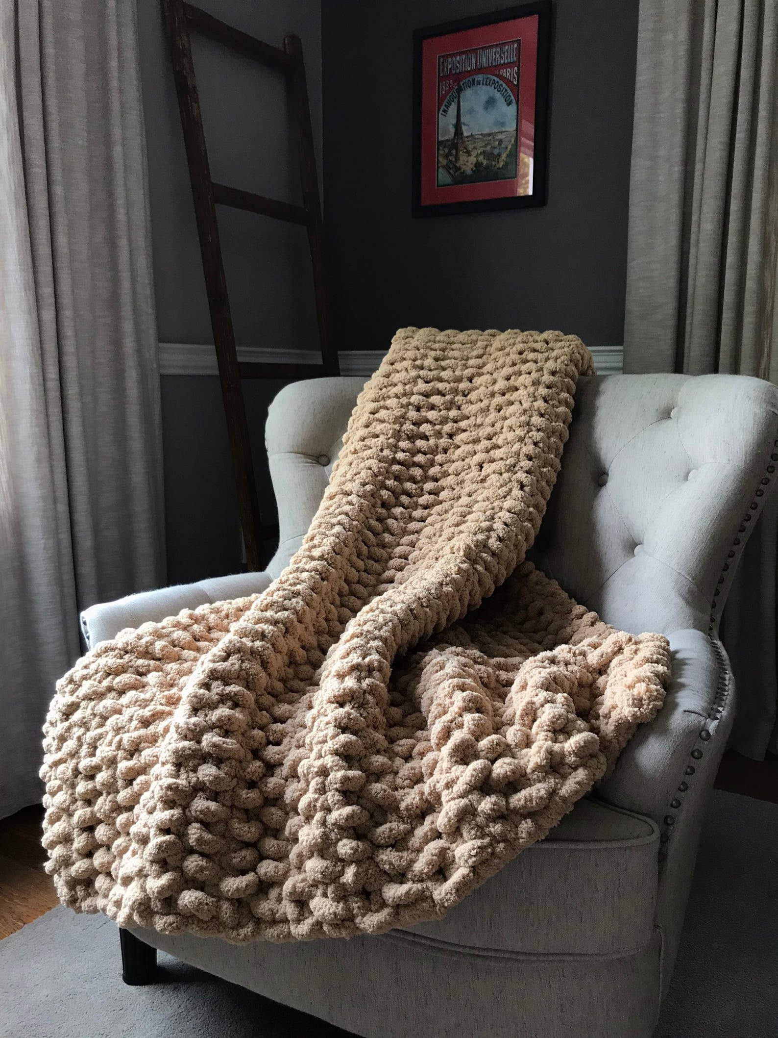 Beige Blanket Chunky Knit Blanket Super Chunky Throw Soft Chenille Blanket Beige Knit Throw