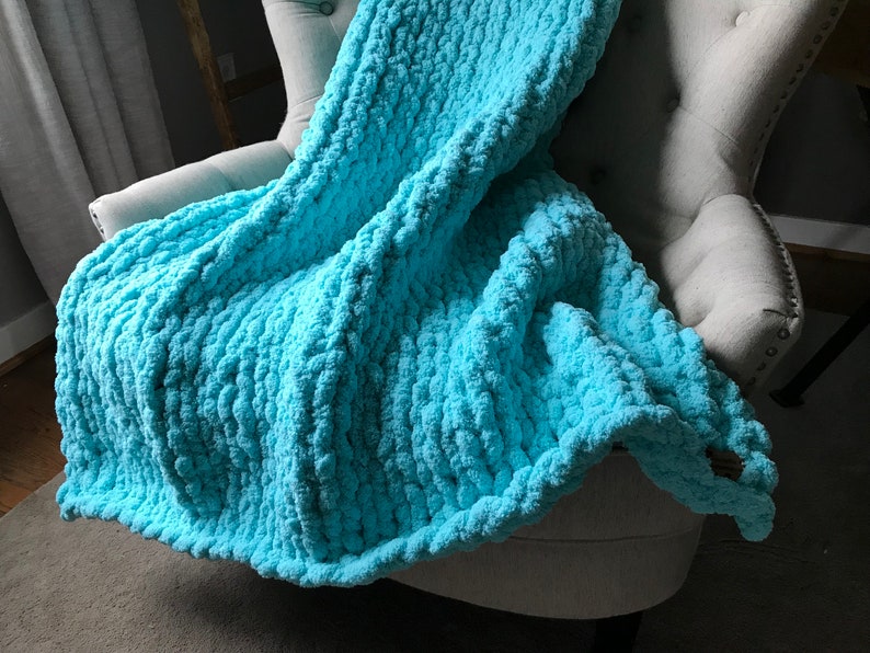 Aqua Blanket Chunky Knit Blanket Turquoise Throw Bright Etsy