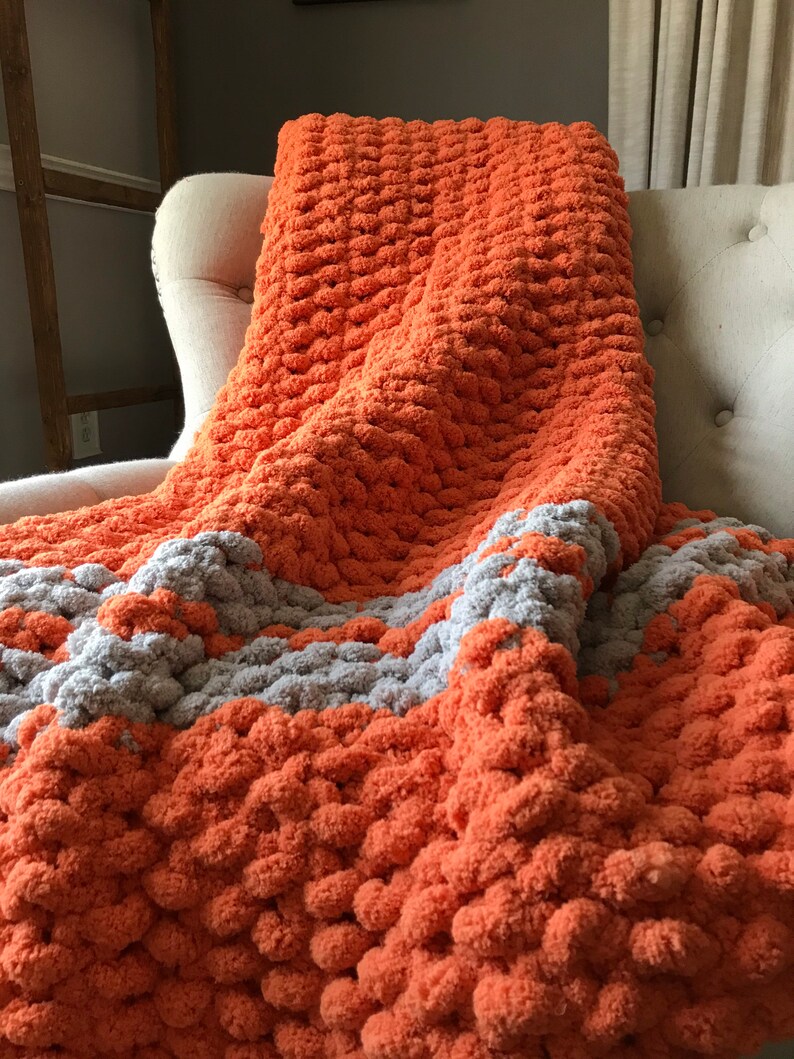 Orange Blanket Orange Striped Throw Chunky Knit Blanket Etsy