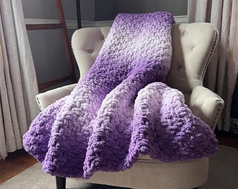Purple Accent Blanket - Super Chunky Blanket - Purple Ombre Throw - Soft Purple Throw Blanket - Soft Chenille Blanket