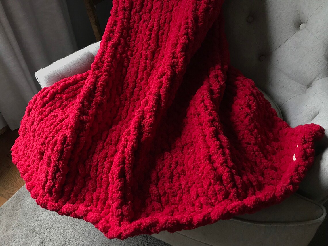 Red Blanket Chunky Knit Blanket Chenille Throw Knit Etsy