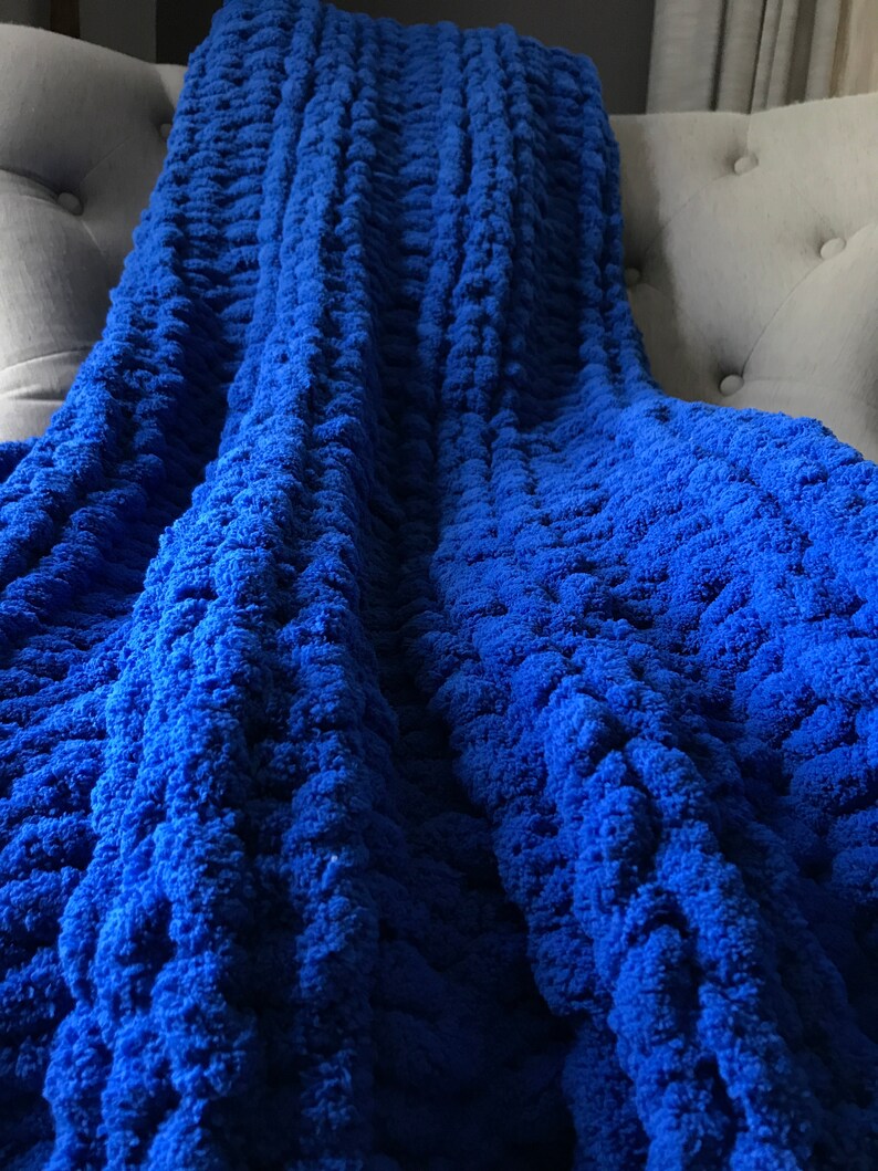Royal Blue Blanket Chunky Knit Throw Soft Chenille Blanket Etsy