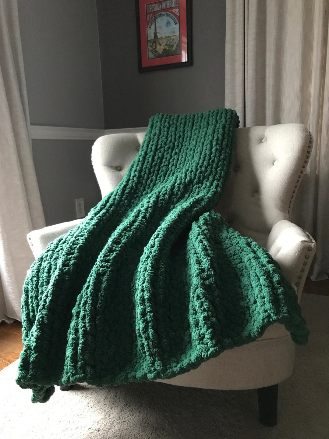 Green Blanket Chunky Knit Blanket Green Chunky Throw Etsy