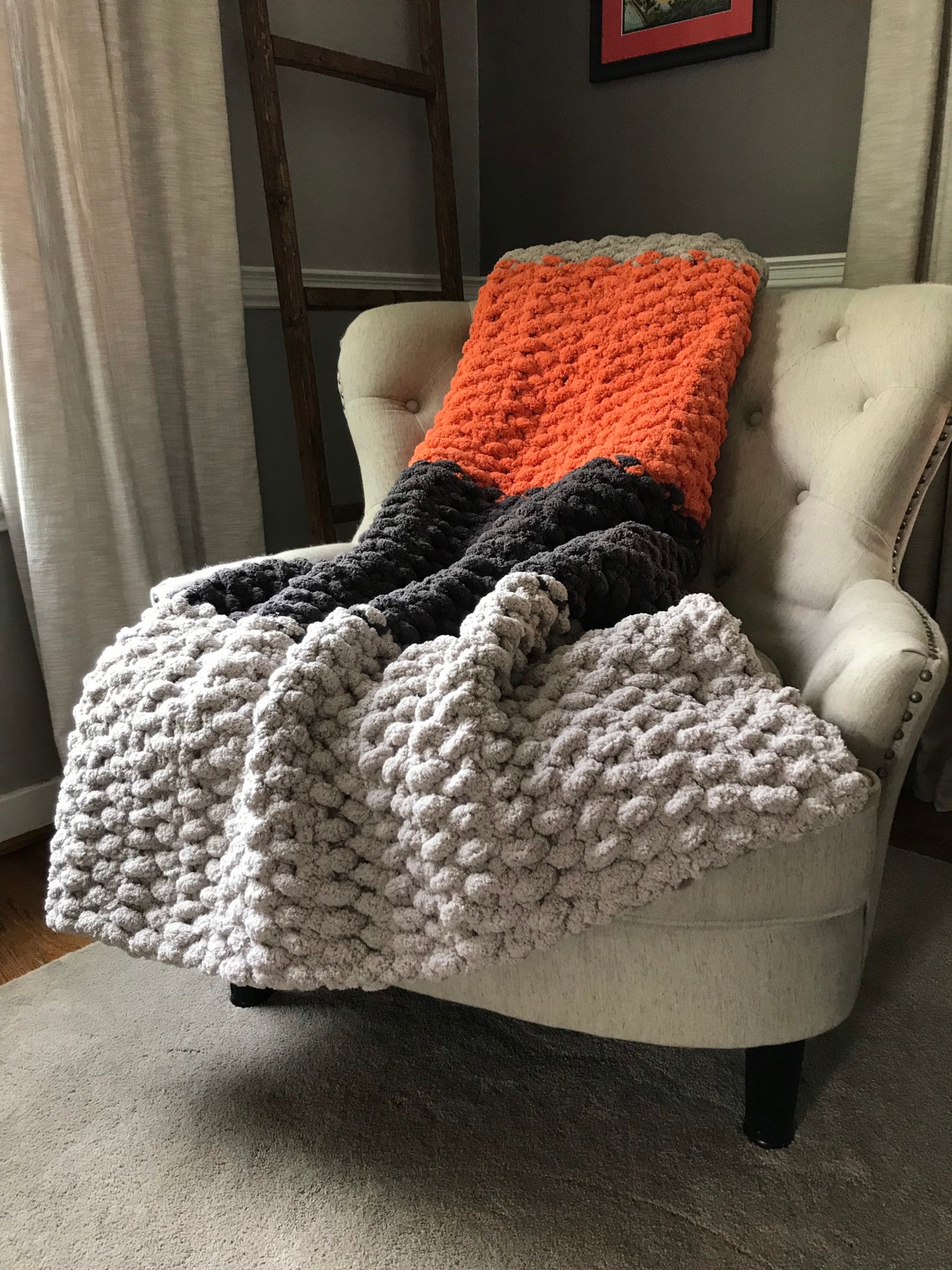 Orange and Gray Blanket Striped Blanket Chunky Knit Etsy