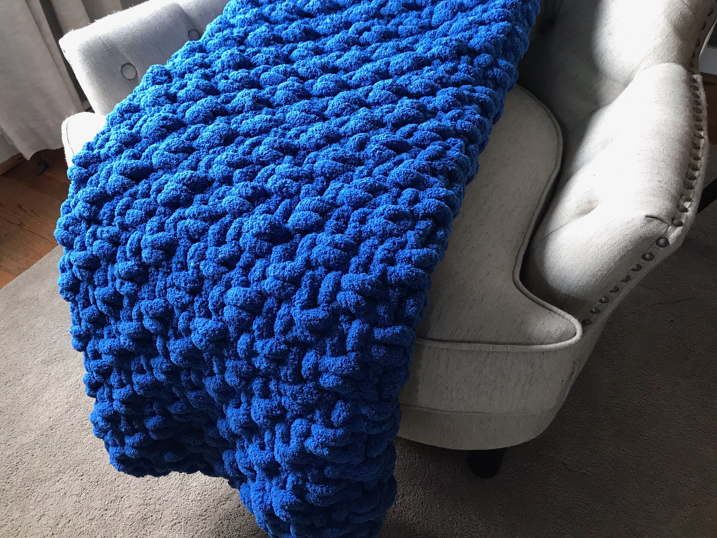 Royal Blue Knit Throw Chunky Knit Blue Blanket Vegan Etsy