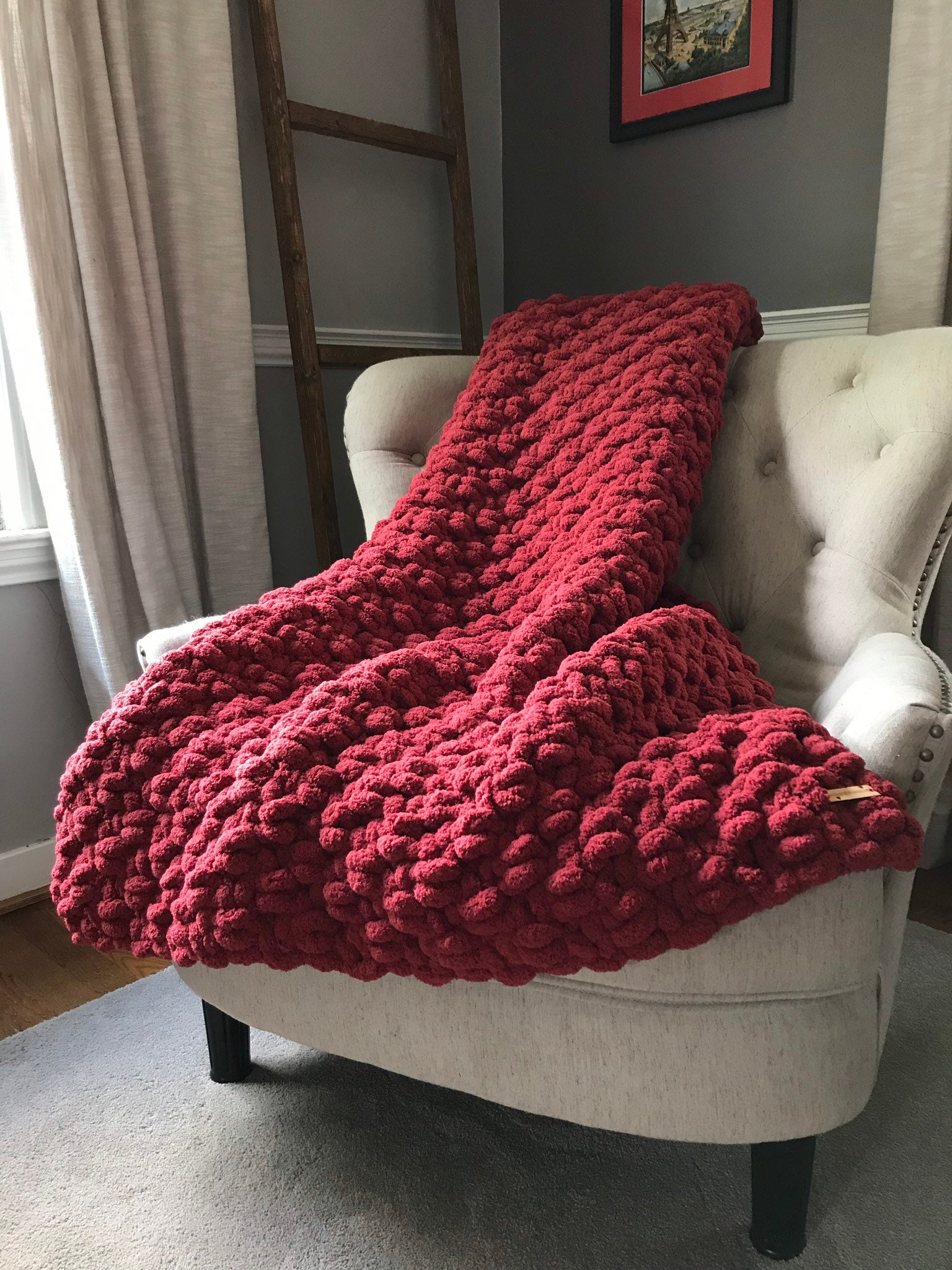 Chunky Knit Blanket Red Throw Blanket Soft Knit Throw Etsy