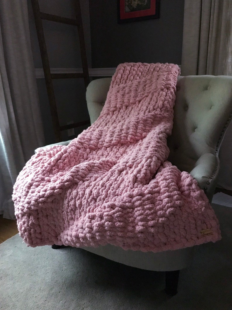 Pink Blanket Chunky Knit Blanket Chenille Throw Knit Etsy